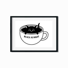 Load image into Gallery viewer, "Black as Night" Coffee Cat | Art Print - Scaredy Cat Studio