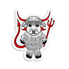 Load image into Gallery viewer, Highland Cow in a Devil Costume | 3-inch Waterproof Sticker
