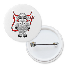 Load image into Gallery viewer, Highland Cow in a Devil Costume | Pinback Badge Button
