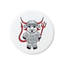 Load image into Gallery viewer, Highland Cow in a Devil Costume | Pinback Badge Button