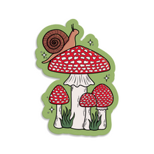 Load image into Gallery viewer, Snail with Fly Agaric Mushrooms | Mushroom Pals | 3-inch Waterproof Sticker