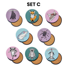 Load image into Gallery viewer, Nocturnal Creatures | Round Beverage Coaster Set - Scaredy Cat Studio