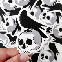 Load image into Gallery viewer, Skull & Raven | 3-inch Waterproof Sticker - Scaredy Cat Studio