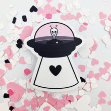 Load image into Gallery viewer, "Heart Invader" Valentine's Day Alien | 3-inch Waterproof Sticker - Scaredy Cat Studio