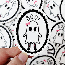 Load image into Gallery viewer, Boo! Cute Ghost Girl | 3-inch Waterproof Sticker - Scaredy Cat Studio
