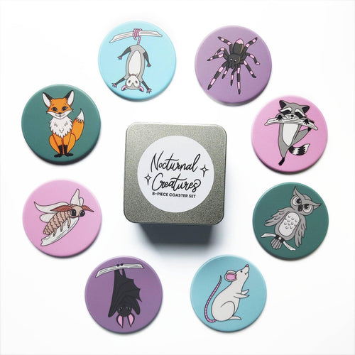 Nocturnal Creatures | Round Beverage Coaster Set - Scaredy Cat Studio