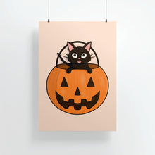 Load image into Gallery viewer, Trick or Treat! Pumpkin Kitty | Art Print - Scaredy Cat Studio
